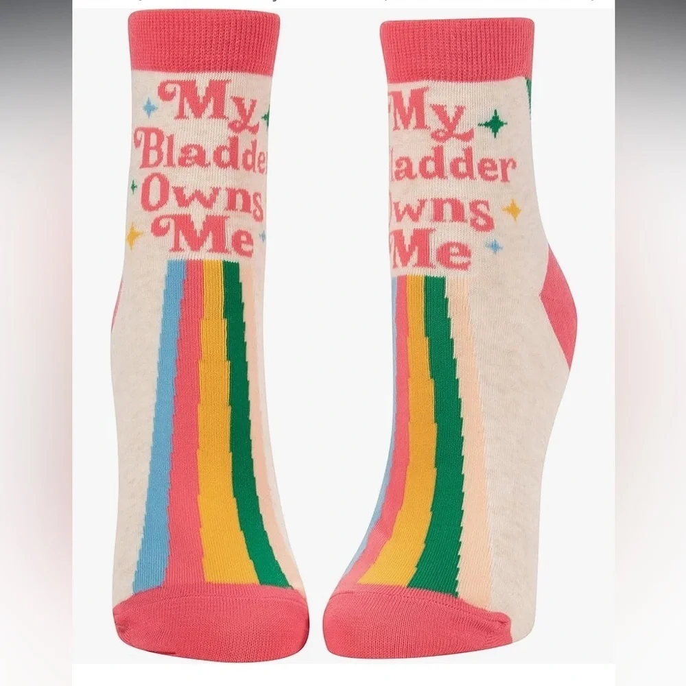 Blue Q My Bladder Owns Me Women's Novelty Ankle Socks Multicolor Rainbow Funny